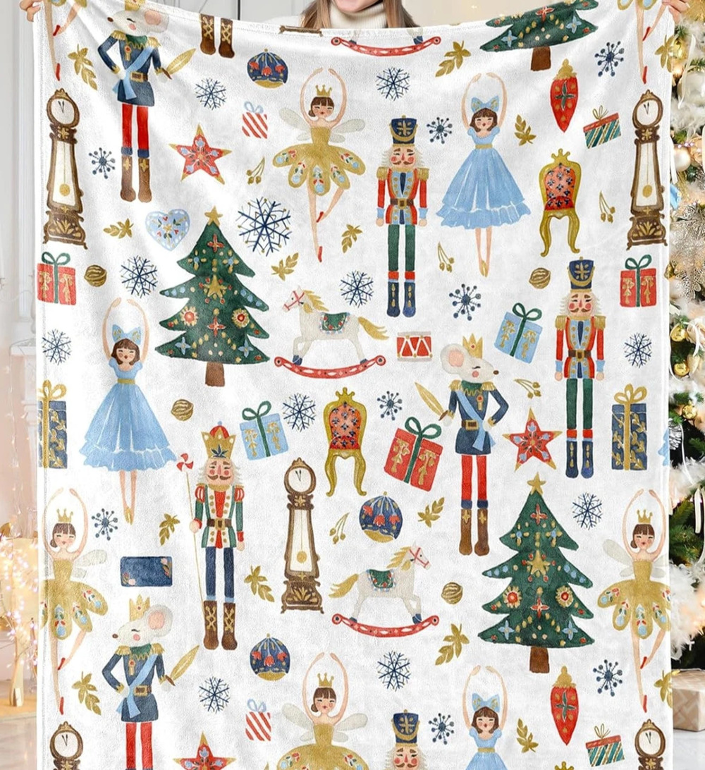 Nutcracker Christmas Watercolor Throw Blanket 42X30
